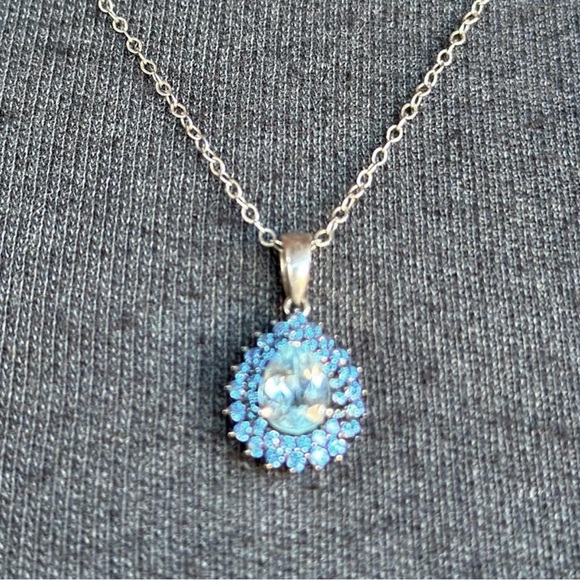 3/$30 ❤️ Blue CZ teardrop pendant necklace sterling silver 925, 18” chain - Picture 2 of 8